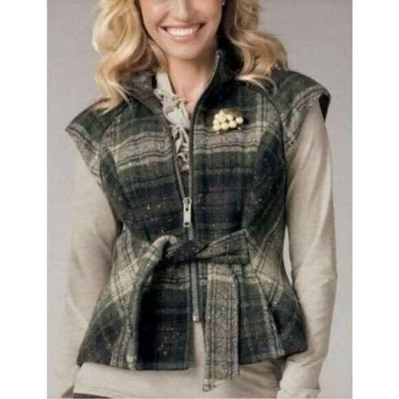 CAbi belted Plaid vest Medium Wool blend Rustic cabincore Academia Tweed  blend - Picture 1 of 10